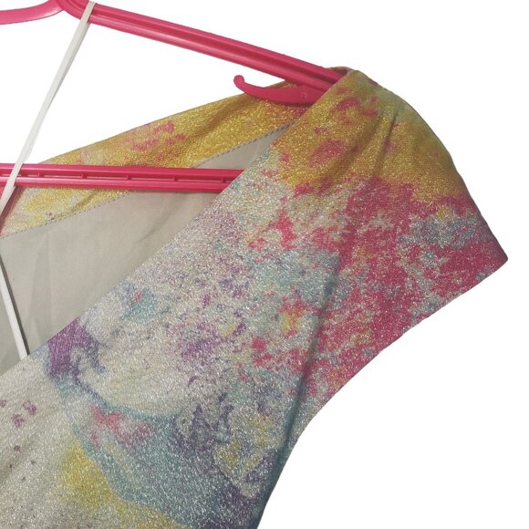 Flattering Teri Jon by Rickie Freeman Silver & Colourful Dress Size 12 - Picture 15 of 16